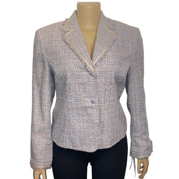 Rena Rowan Tweed Blazer Jacket Lavender Beige at the waist Fringe Edged size 8 - Picture 10 of 17